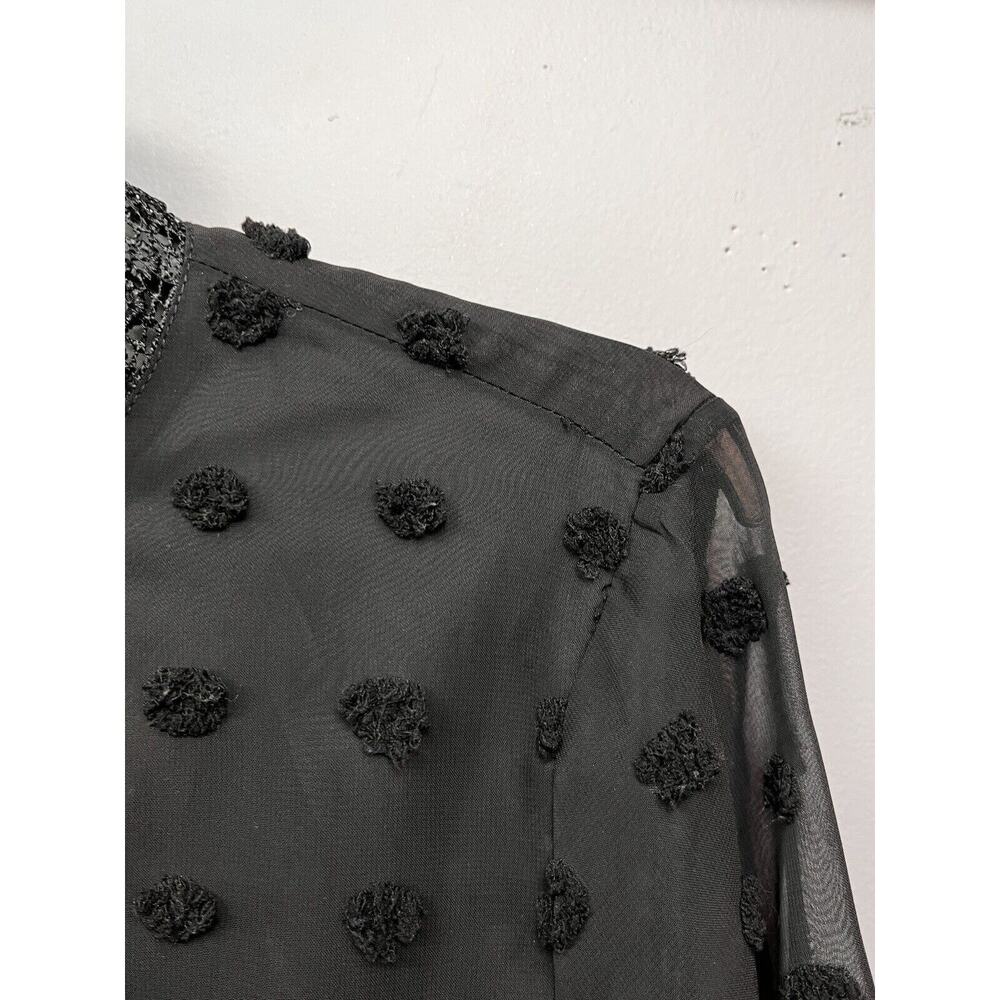 SHEIN Black Swiss Dot Long Sleeve Midi Dress - Picture 6 of 8